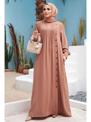 Krep Yandan Düğmeli Ferace Büsküvit