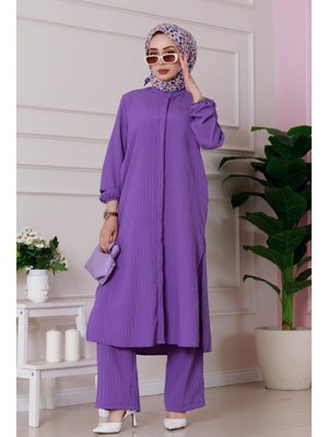 Mor Yırtmaç Detaylı Tunik Pantolon Takım
