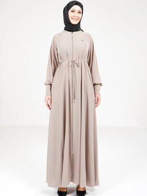 Bej Fermuarlı Kloş Ferace