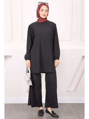 Siyah Bürümcük Tunik Pantolonlu Takım