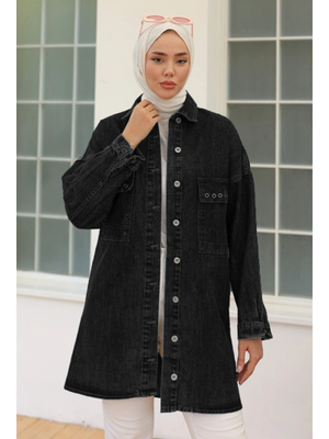 Siyah Kuş Gözlü Kot Ceket