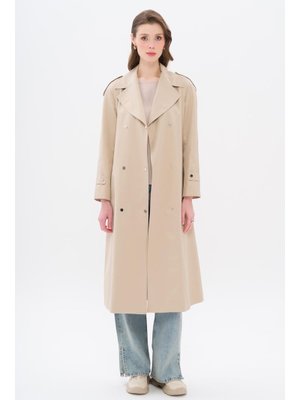 Bej Pelerin Ve Apolet Detaylı Çıt Kapamalı Su İtici Özellikli Trençkot