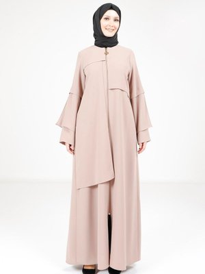 Bej Parçalı Görünümlü Ferace