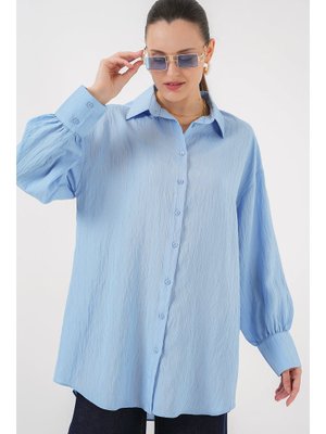 Mavi Çizgili Uzun Gömlek Tunik Mavi Çizgili Uzun Gömlek Tunik