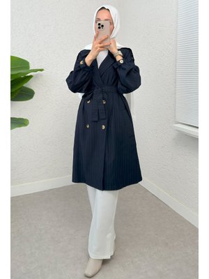 Lacivert Çizgili Trençkot