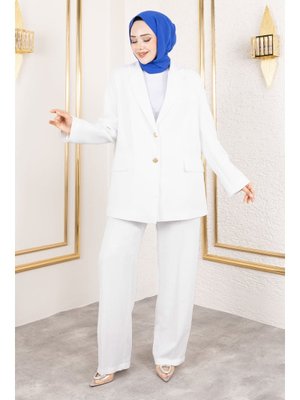Beyaz Premium Blazer Takım