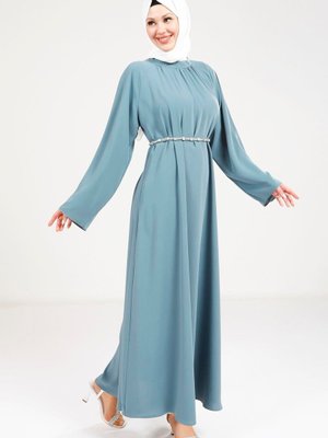 İndigo Taş Kemerli Elbise