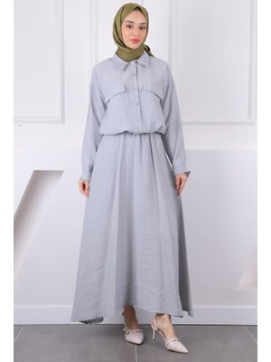 Gri Gömlek Etekli Modal Takım Gri Gömlek Etekli Modal Takım