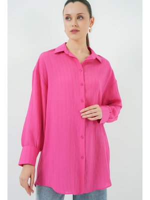 Fuşya Çizgili Uzun Gömlek Tunik Fuşya Çizgili Uzun Gömlek Tunik