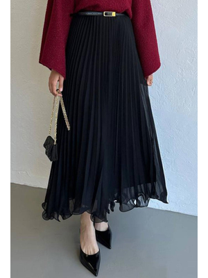 Siyah Kloş Volanlı Şifon Etek