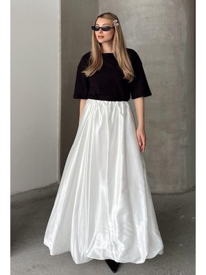 Beyaz Beli Lastikli Balon Saten Etek