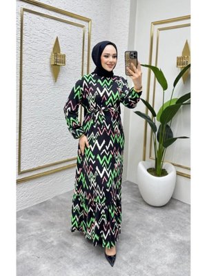 Siyah Zikzak Desenli Elbise Siyah Zikzak Desenli Elbise
