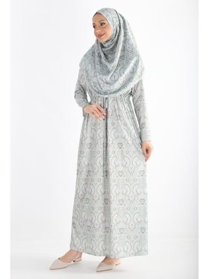 2105_tek Parça Kaymaz Başörtülü Beli Büzgülü Kuşaklı Desenli Namaz Elbisesi Bone Takmaya Gerek Yok 2105_tek Parça Kaymaz Başörtülü Beli Büzgülü Kuşaklı Desenli Namaz Elbisesi Bone Takmaya Gerek Yok