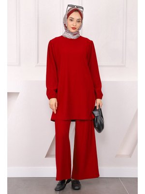 Bordo Bürümcük Tunik Pantolonlu Takım