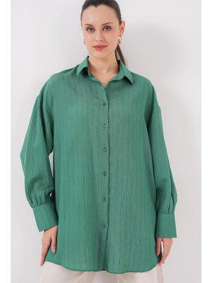 Zümrüt Yeşili Çizgili Uzun Gömlek Tunik Zümrüt Yeşili Çizgili Uzun Gömlek Tunik