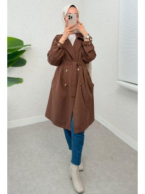 Kahverengi Kol Lastikli Trençkot
