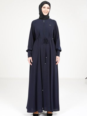 Lacivert Fermuarlı Kloş Ferace