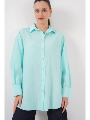 Turkuaz Çizgili Uzun Gömlek Tunik Turkuaz Çizgili Uzun Gömlek Tunik