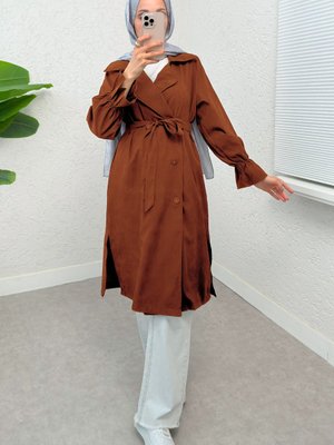 Tarçın Kolları Büzgü Detaylı Trençkot