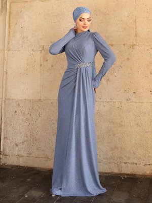 Kot Mavi Defne Abiye Elbise