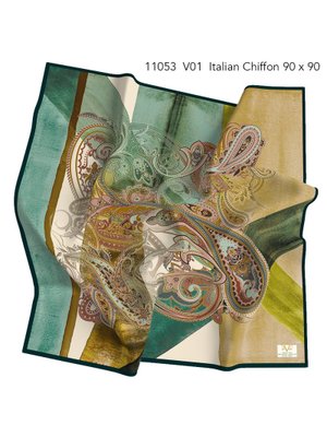 Bej Desenli İtalyan Şifon Eşarp Askısı İle Birlikte 90x90 Cm