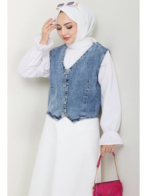 Açık Mavi Asyel Kot Yelek