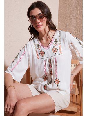 Fuşya Lela Bluz Ekru