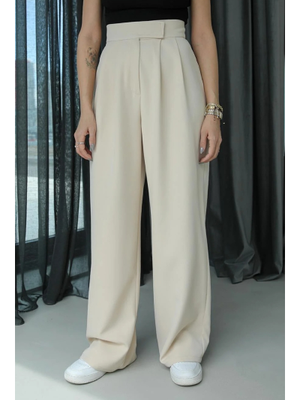 Bej Cırtlı Palazzo Pantolon