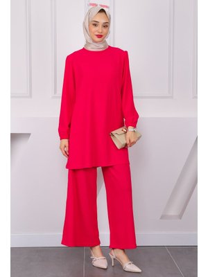 Fuşya Bürümcük Tunik Pantolonlu Takım