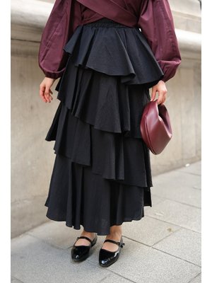 Siyah Kat Kat Valonlu Etek Siyah Kat Kat Valonlu Etek