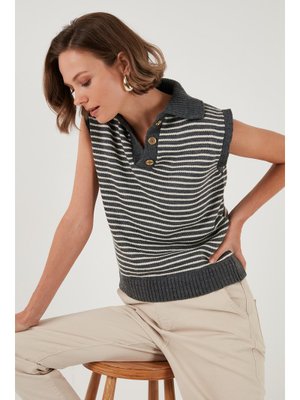 Koyu Gri Krem Lela Süveter