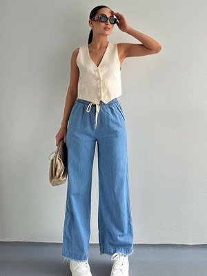 Mavi Paçaları Püsküllü Pantolon