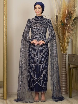 Lacivert Irmak Abiye Elbise Lacivert Irmak Abiye Elbise