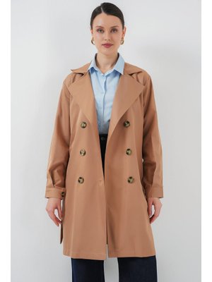 Taba Kruvaze Yaka Kısa Trençkot Taba Kruvaze Yaka Kısa Trençkot