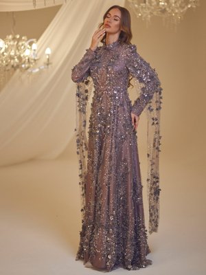 Mürdüm Afife Abiye Elbise