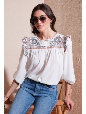 Ekru İndigo Lela Gömlek