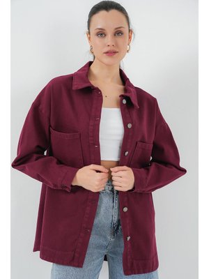 Bordo Oversize Gabardin Gömlek Ceket Bordo Oversize Gabardin Gömlek Ceket