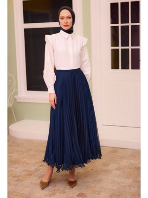 Lacivert Fermuar Detaylı Şifon Etek Lacivert Fermuar Detaylı Şifon Etek