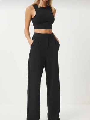 Siyah Likralı Palazzo Cırtlı Pantolon Siyah Likralı Palazzo Cırtlı Pantolon