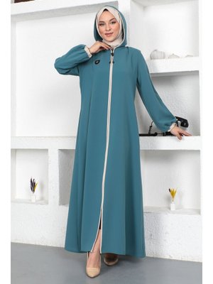 Mint Yeşili Kol Ucu Renkli Ferace Mint Yeşili Kol Ucu Renkli Ferace