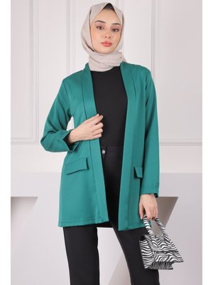 Zümrüt Yeşili Şal Yaka Krep Ceket