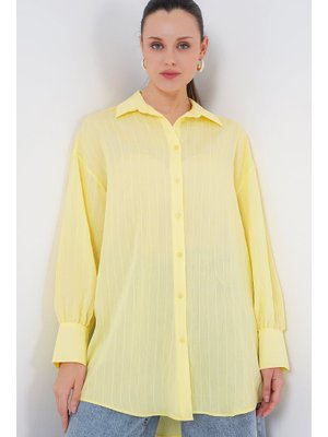 Sarı Çizgili Uzun Gömlek Tunik Sarı Çizgili Uzun Gömlek Tunik