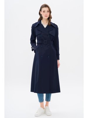 Lacivert Reglan Kol Apolet Ve Pelerin Detaylı Su İtici Özellikli Trençkot