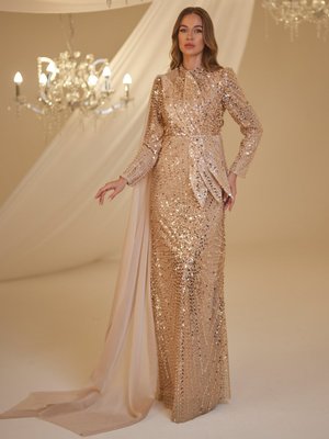 Gold Rengi Adel Abiye Elbise