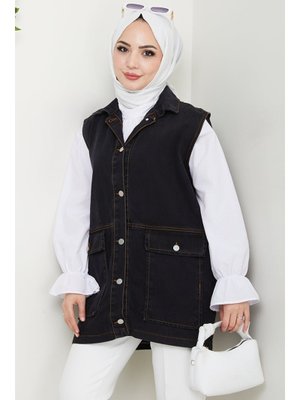 Siyah Kapak Cepli Kot Yelek