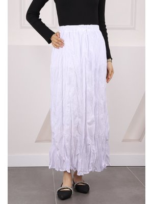 Beyaz Bel Lastikli Kraş Etek Beyaz Bel Lastikli Kraş Etek
