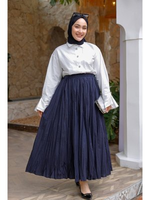 Lacivert Beli Lastikli Kraş Etek Lacivert Beli Lastikli Kraş Etek