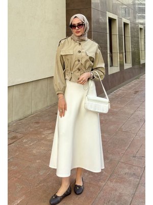 Beyaz Beli Lastikli Scuba Etek Beyaz Beli Lastikli Scuba Etek