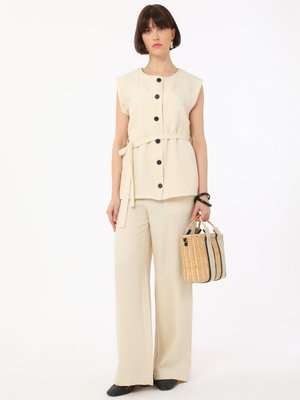 Ekru Belden Bağlama Detaylı İkili Takım