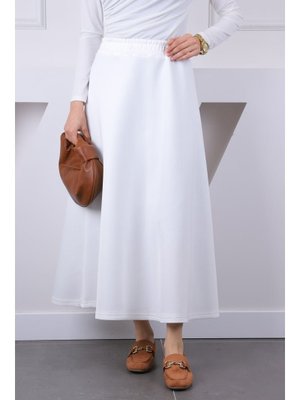 Ekru Bel Lastikli Scuba Kloş Etek Ekru Bel Lastikli Scuba Kloş Etek
